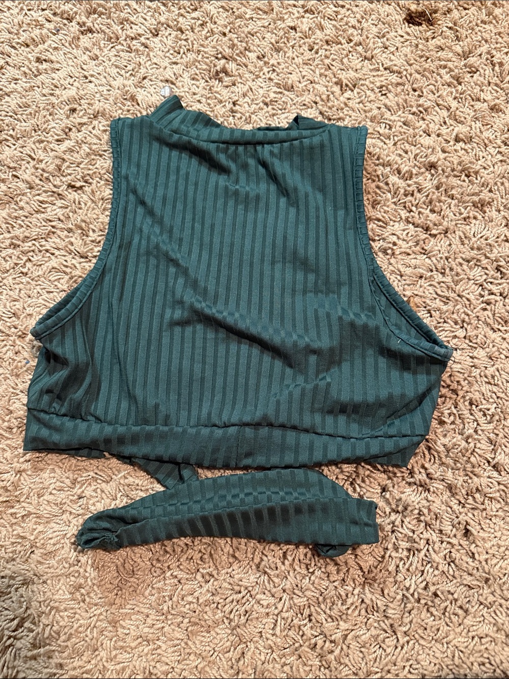 Amazon Dark Green Ribbed Sleeveless Crop Top